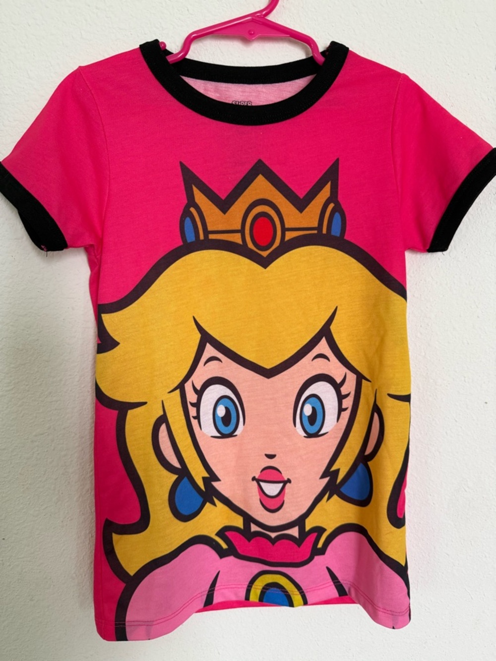 Nintendo Kids Princess Peach Graphic Pink Tee with Black Trim